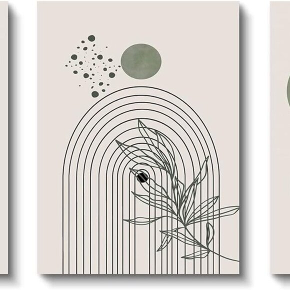 Sage Green Wall Posters & Prints, Green Boho Wall Art Set of 3, Minimalist Frame - Picture 6 of 7